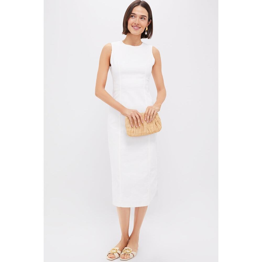 HYACINTH HOUSE White Stretch Denim Aime Midi Dress Size M NWT